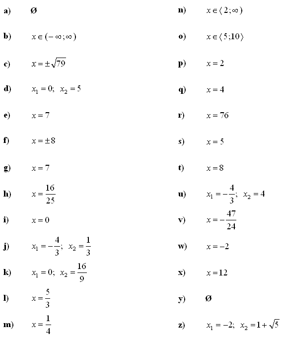 Iracionální rovnice a nerovnice - Příklad 2 - Výsledky